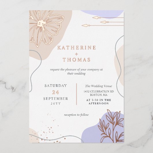 Lavender & Linen Floral Greenery Wedding Folie Uitnodiging (Voorkant)