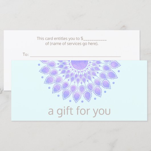 Lavender Lotus Flower Organic Spa Gift Certificate (Voorkant / Achterkant)