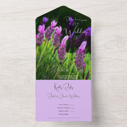 Lavender, Love & Devoding, Wedding All In One Uitnodiging (Binnen)