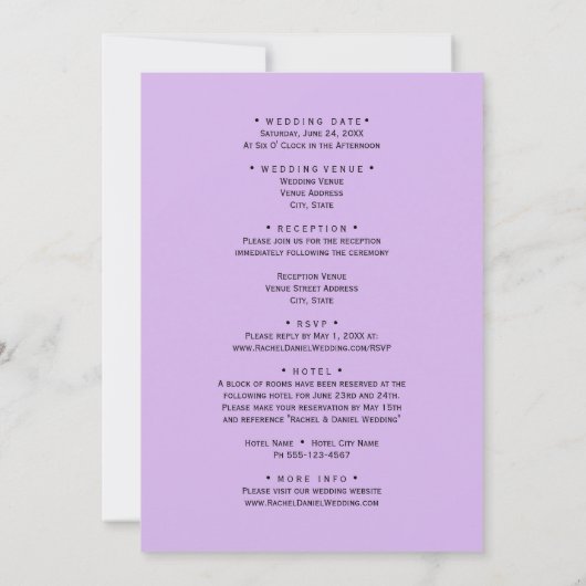 Lavender, Love & Devoding, Wedding Kaart (Achterkant)