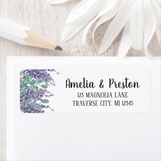 Lavender Love Paars Floral Eucalyptus Adres Etiket (Insitu)