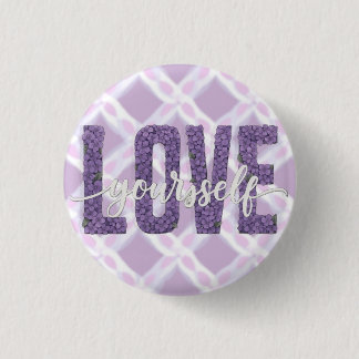 Lavender “Love Yourself” Floral Text Design Ronde Button 3,2 Cm