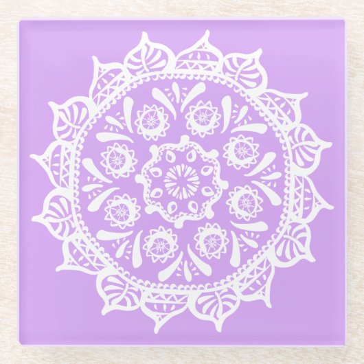 Lavender Mandala Glazen Onderzetter (Voorkant)