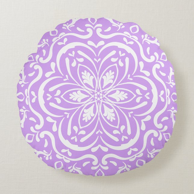 Lavender Mandala Rond Kussen (Voorkant)