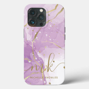 Lavender Marmer met Monogram en Naam Case-Mate iPhone Case