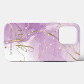 Lavender Marmer met Monogram en Naam Case-Mate iPhone Case (Achterkant (horizontaal))