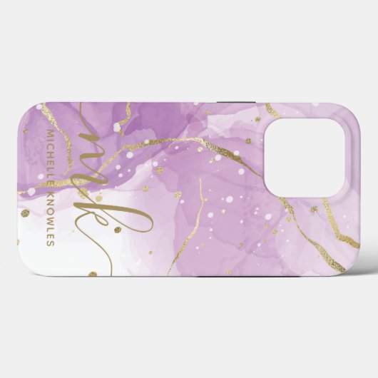 Lavender Marmer met Monogram en Naam Case-Mate iPhone Case (Achterkant (horizontaal))