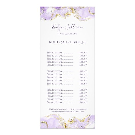 lavender marmering design price list rack card reclamekaart (Voorkant)