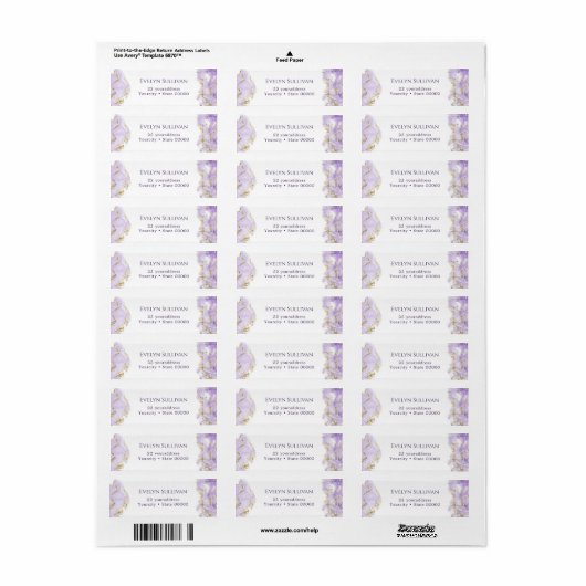 Lavender marmering Return Address Label (Full Sheet)