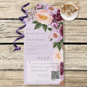  Lavender Maroon & Peach Peonies QR Code All In One Uitnodiging
