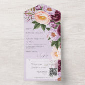 Lavender Maroon & Peach Peonies QR Code All In One Uitnodiging (Binnen)