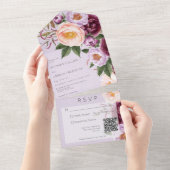 Lavender Maroon & Peach Peonies QR Code All In One Uitnodiging (Afscheurbaar)