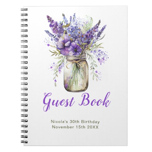 Lavender Mason Jar Birthday Party Guest Book Notitieboek (Voorkant)