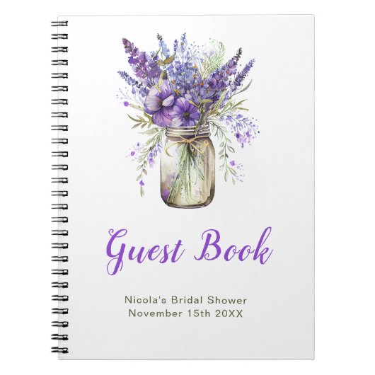 Lavender Mason Jar Bridal Shower Guest Book Notitieboek (Voorkant)