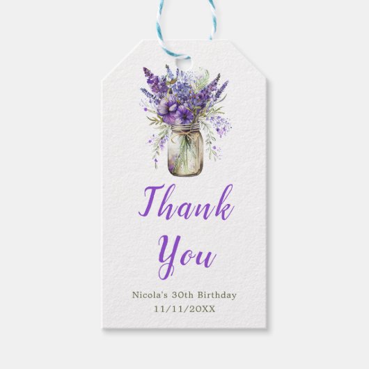 Lavender Mason Jar Verjaardag Cadeaulabel (Voorkant)