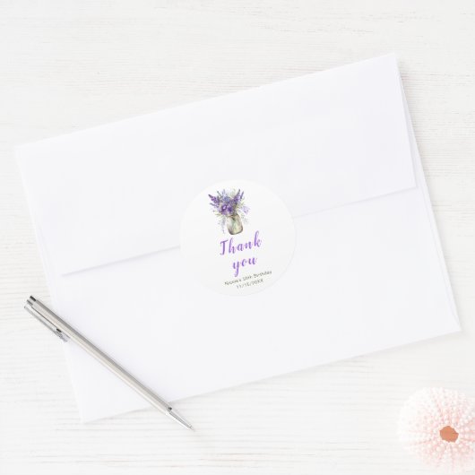 Lavender Mason Jar Verjaardag Ronde Sticker (Envelop)
