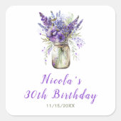 Lavender Mason Jar Verjaardag Vierkante Sticker (Voorkant)