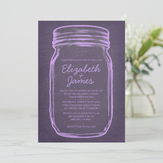 Lavender  Mason Jar Wedding Invitations Kaart (Staand voorkant)