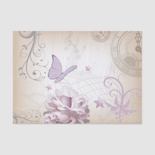 Lavender-Mauve & Beige Old World Butterfly Tissuepapier (Voorkant)