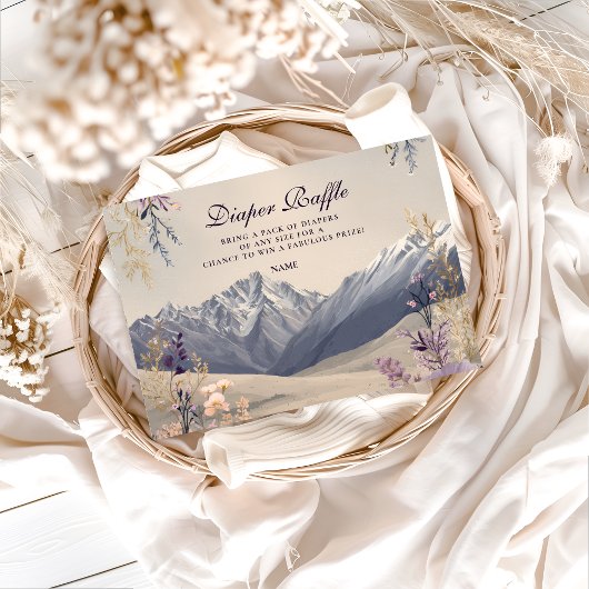 Lavender Meadow Peaks Baby Shower Diapper Raffle  Informatiekaartje