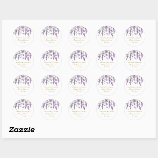 Lavender Memorial Funeral Classic Round Sticker (Vel)