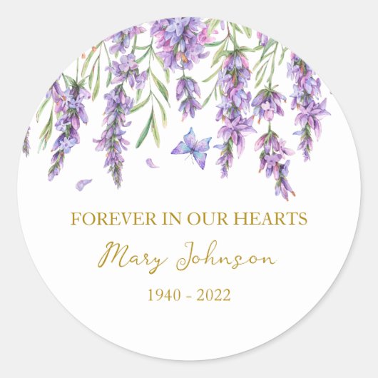 Lavender Memorial Funeral Classic Round Sticker (Voorkant)