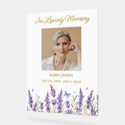 Lavender Memorial Photo Funeral Acryl Bord (Hoek)