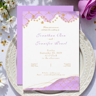 Lavender Mermaid Gold Wedding Invitation Kaart