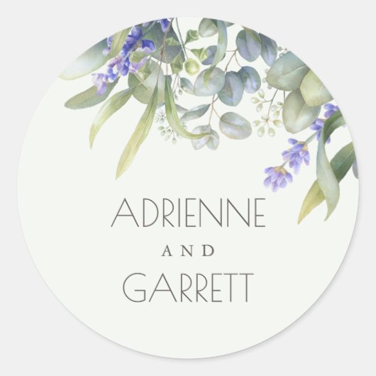Lavender met de Grieks-energetische bruiloft Eucal Ronde Sticker (Voorkant)