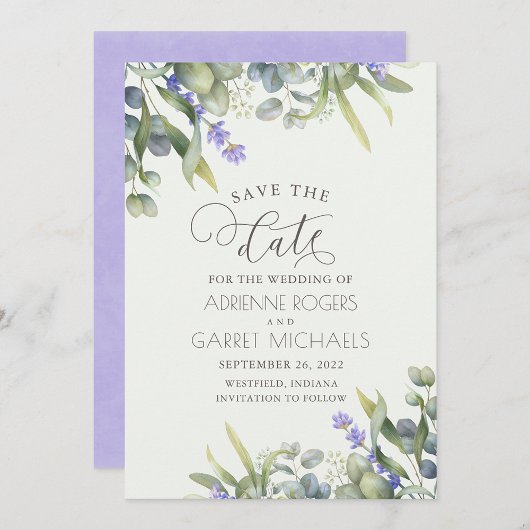 Lavender met Eucalyptus en Greenery Wedding Save The Date