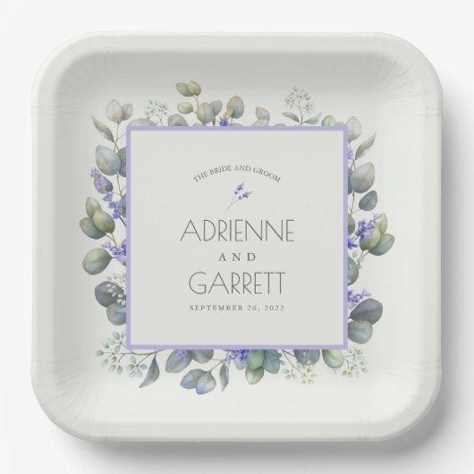Lavender met Eucalyptus Greenery Square Weddenscha Papieren Bordje (Voorkant)