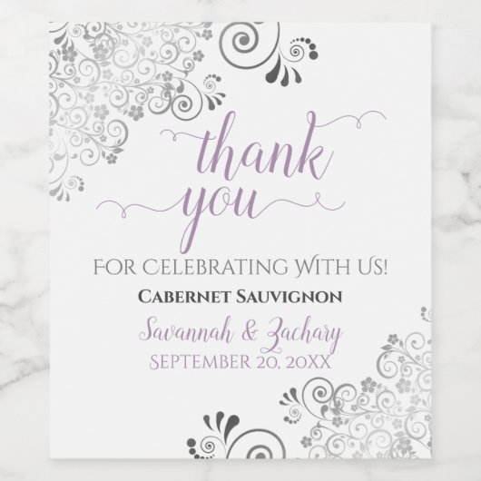 Lavender met grijze vrienden op witte bruiloft Dan Wijn Etiket (Enkel label)