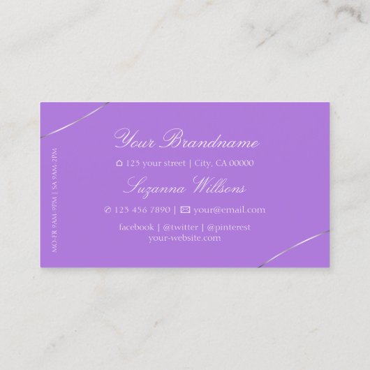 Lavender met Silver Decor Borders en Diamonds Visitekaartje (Achterkant)