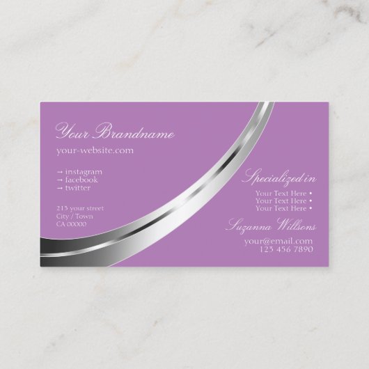 Lavender met Silver Decor en Monogram Stijlvol Visitekaartje (Achterkant)