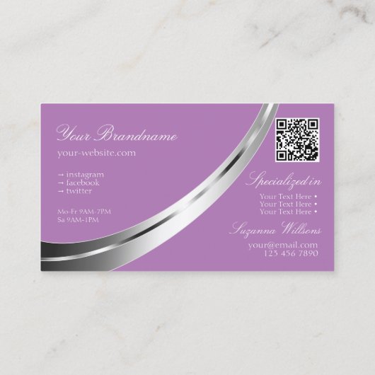 Lavender met Silver Decor en QR-Code Stijlvol Visitekaartje (Achterkant)