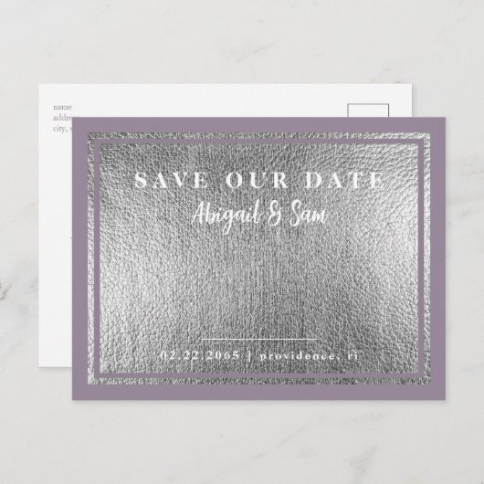 Lavender Metallic Silver Wedding Save Our Date Briefkaart (Voorkant / Achterkant)
