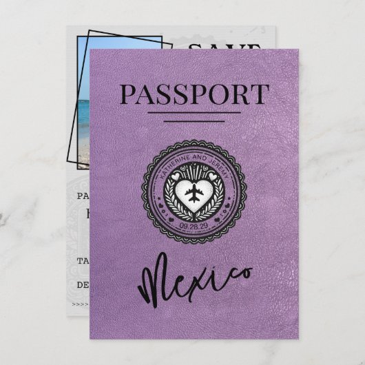 Lavender Mexico Passport Bewaar de datum Save The Date (Voorkant / Achterkant)