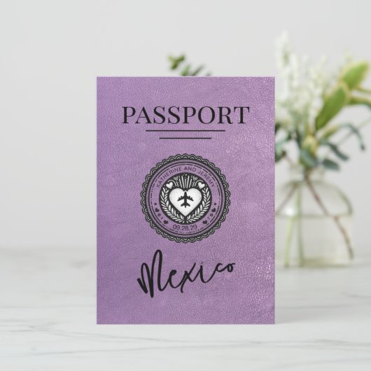 Lavender Mexico Passport Bewaar de datum Save The Date (Staand voorkant)