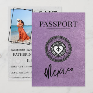 Lavender Mexico Passport Bewaar de datum Save The Date