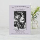 Lavender Minimalist Photo Birth Announement Aankondiging (Staand voorkant)