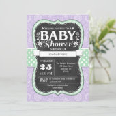 Lavender Mint Chalkboard Floral Baby shower Invite Kaart (Staand voorkant)