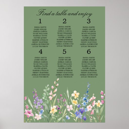 Lavender Mint Floral Wedding Seating Chart Poster (Voorkant)