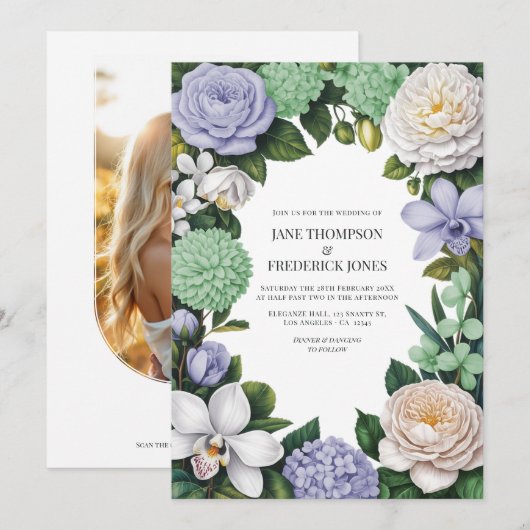 Lavender, Mint Green & White Floral Wedding Kaart (Voorkant / Achterkant)
