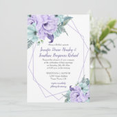 Lavender Mint Paarse Geometrische Waterverf Peonie Kaart (Staand voorkant)