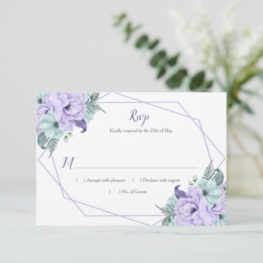 Lavender Mint Waterverf Peonies Geometric RSVP (Staand voorkant)