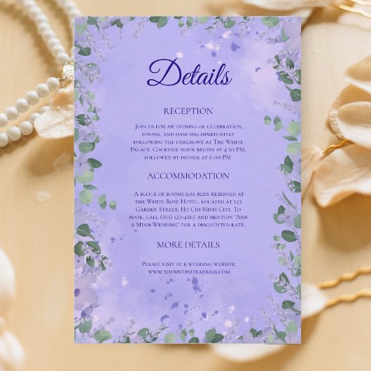 Lavender Mist Garden Wedding Details Card Informatiekaartje