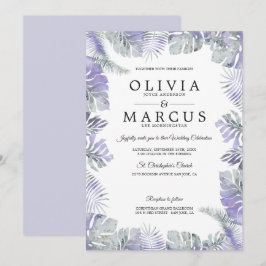Lavender Mist Waterverf Tropical Leaves Wedding Kaart