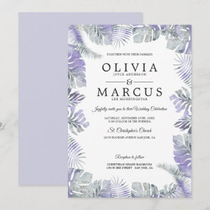 Lavender Mist Waterverf Tropical Leaves Wedding Kaart