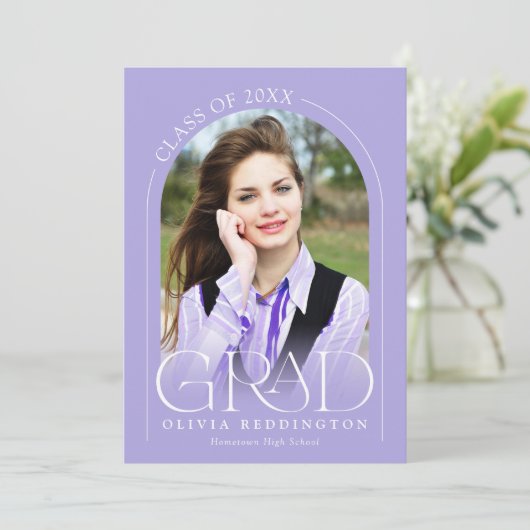 Lavender Modern 2 Photo Arch Afstuderen Aankondiging (Staand voorkant)