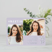 Lavender modern bold 3 foto's Sweet 16 Folie Uitnodiging (Staand Voorkant)